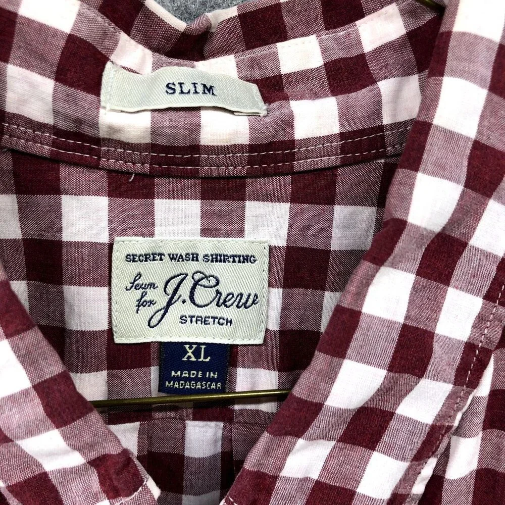 J. Crew Slim Fit Button Down Shirt Mens XL Long Sleeve‎ Red White Plaid